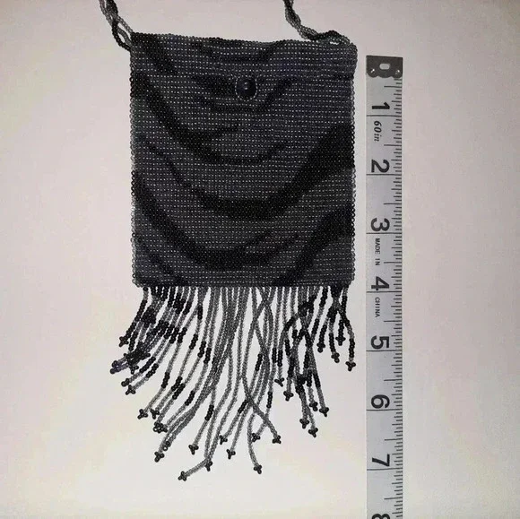 Vintage Zebra Print Full Beaded Evening Crossbody Fringe Small Bag - Picture 5 of 9